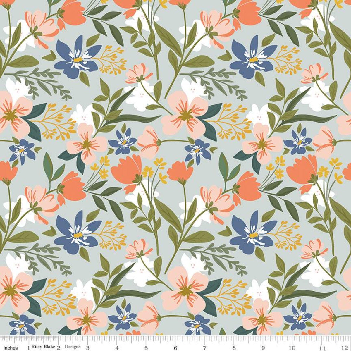 With a Flourish Main Mist - LAMINATED Cotton Fabric - Riley Blake