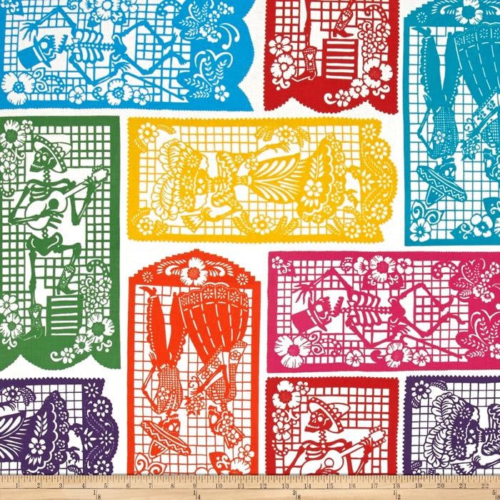 Folklorico Mi Vida en Papel White - LAMINATED Cotton Fabric - Alexander Henry