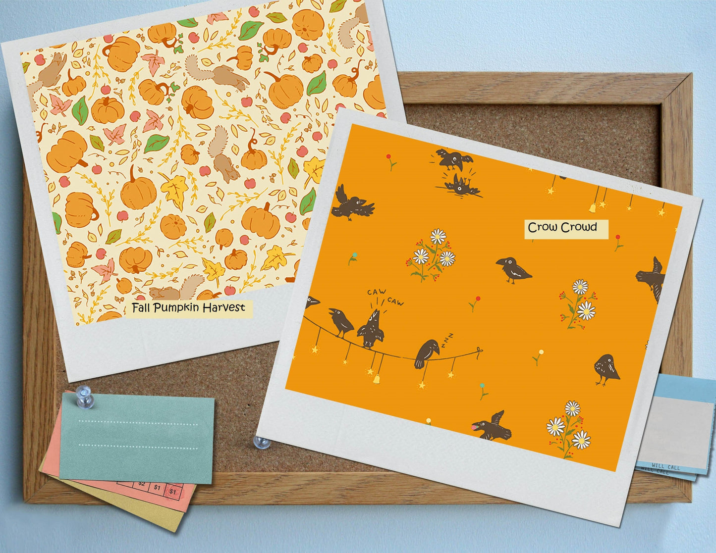 Calico Crow Pumpkins Cream - LAMINATED Cotton Fabric - Riley Blake