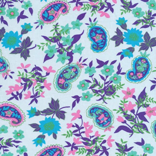 Queen Street Jodi Green Blue - Wide Width - LAMINATED Cotton Fabric - Free Spirit