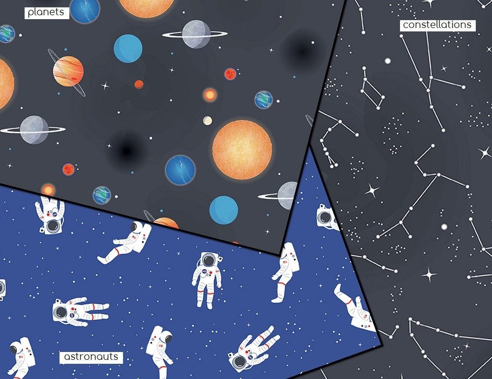 Out of this World Astronauts Blue - LAMINATED Cotton Fabric - Riley Blake