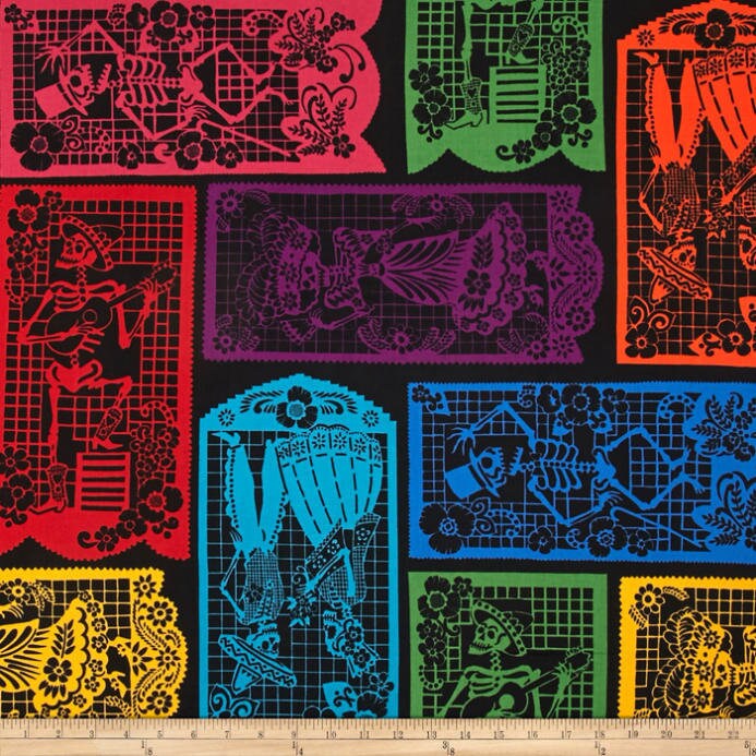 Folklorico Mi Vida en Papel Black - LAMINATED Cotton Fabric - Alexander Henry