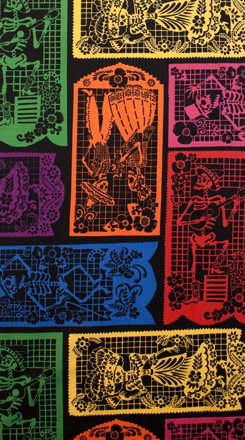 Folklorico Mi Vida en Papel Black - LAMINATED Cotton Fabric - Alexander Henry
