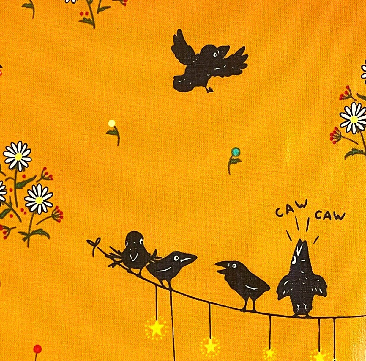 Calico Crow Orange - LAMINATED Cotton Fabric - Riley Blake