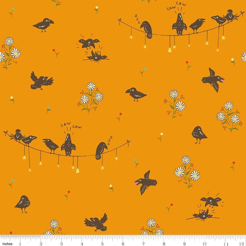 Calico Crow Orange - LAMINATED Cotton Fabric - Riley Blake