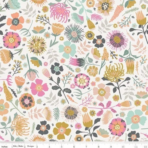 Meadow Lane Off White - LAMINATED Cotton Fabric - Riley Blake