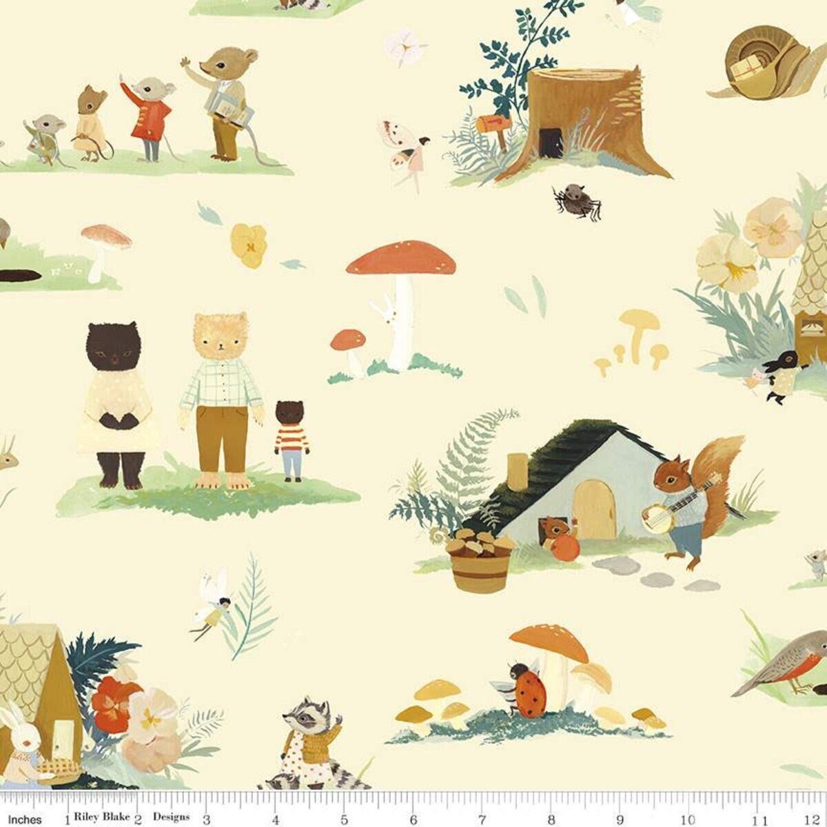 The Littlest Family's Big Day Cream - LAMINATED Cotton Fabric - Riley Blake
