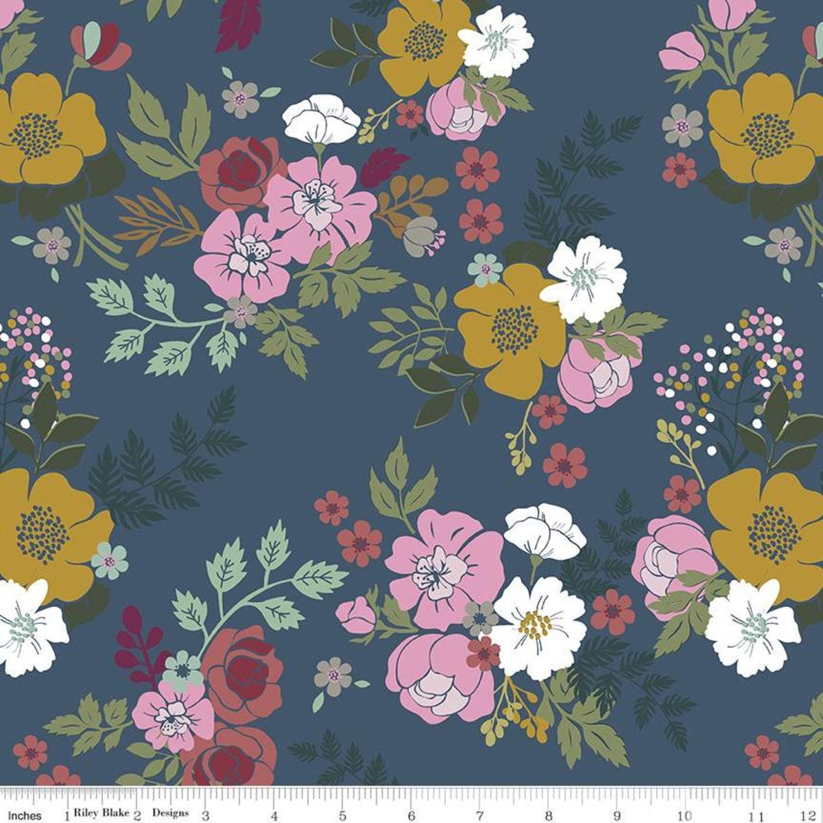 Whimsical Romance Main Denim - LAMINATED Cotton Fabric - Riley Blake