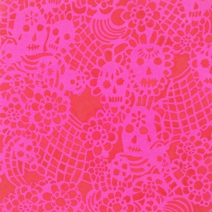 Folklorico Flora de los Muertos Pink - LAMINATED Cotton Fabric - Alexander Henry