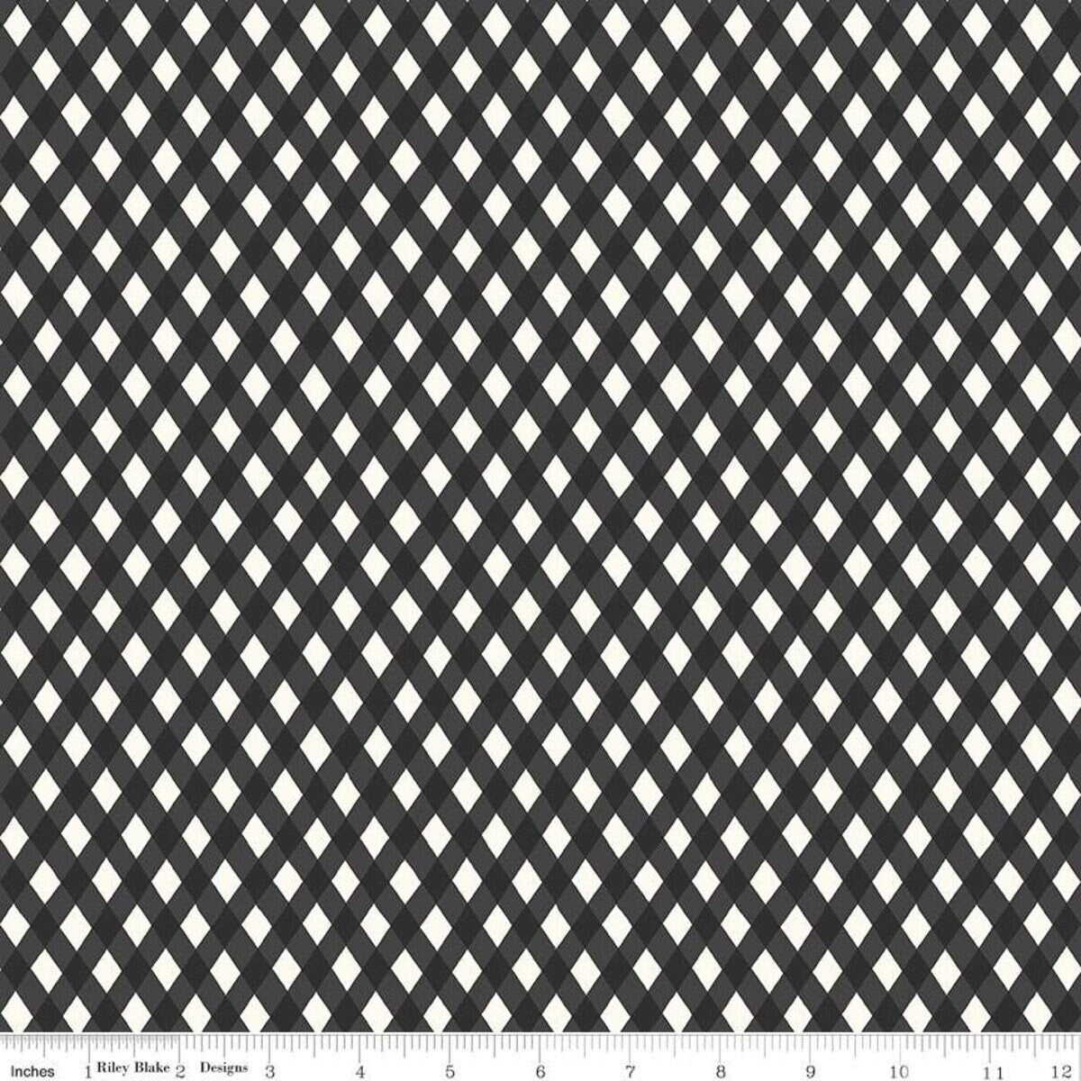 Honey Bee Plaid Black - LAMINATED Cotton Fabric - Riley Blake
