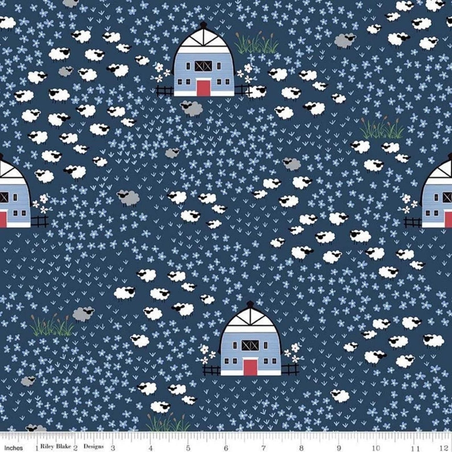 Fox Farm Field Navy - LAMINATED Cotton Fabric - Riley Blake