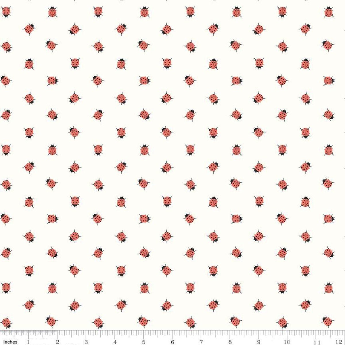 Petals & Pots Ladybugs White - LAMINATED Cotton Fabric - Riley Blake