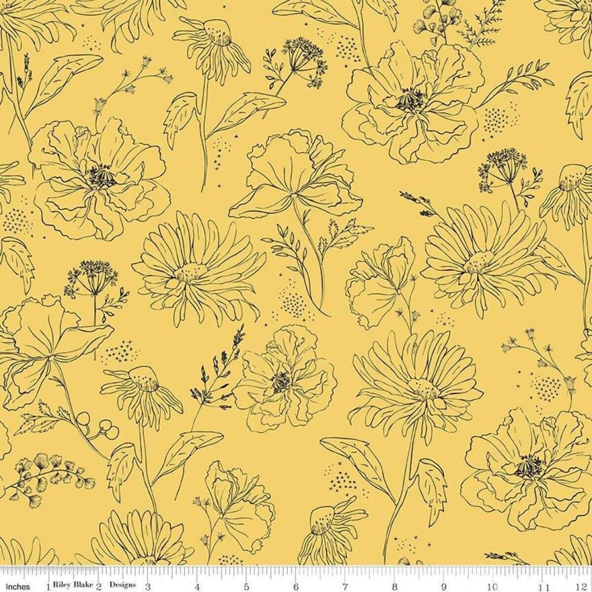 Honey Bee Wildflowers Daisy - LAMINATED Cotton Fabric - Riley Blake