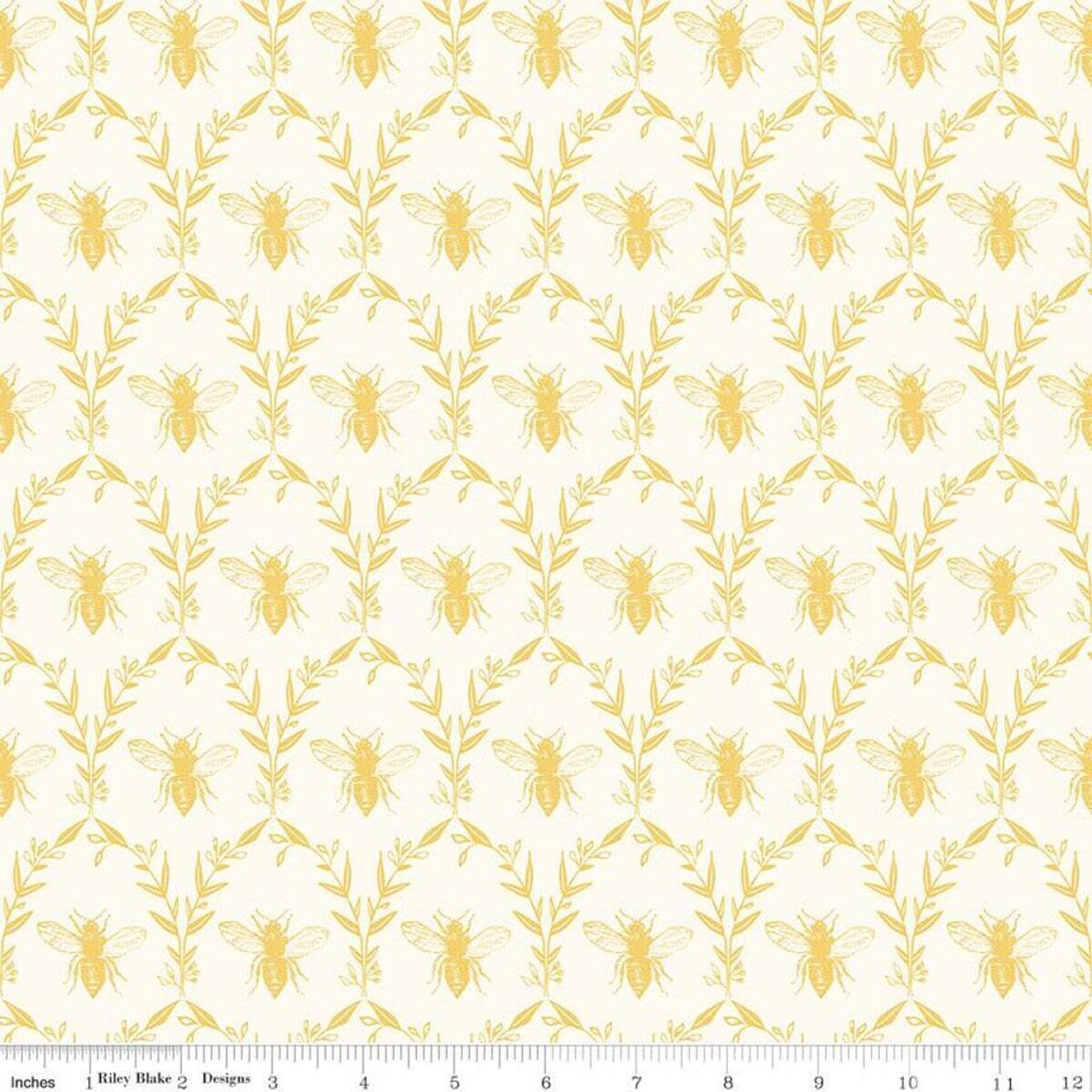 LAMINATED cotton fabric - Honey Bee Off-white (sold continuous by the half yard) Food Safe Fabric, BPA free