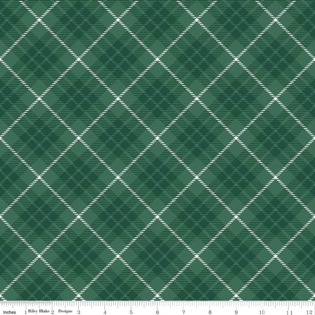 Old Fashion Christmas Tartan Forest - LAMINATED Cotton Fabric - Riley Blake