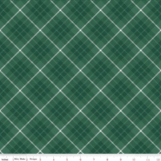 Old Fashion Christmas Tartan Forest - LAMINATED Cotton Fabric - Riley Blake