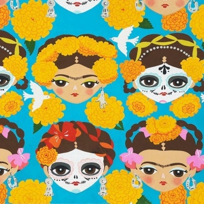 Folklorico Recuerdame Blue - LAMINATED Cotton Fabric - Alexander Henry