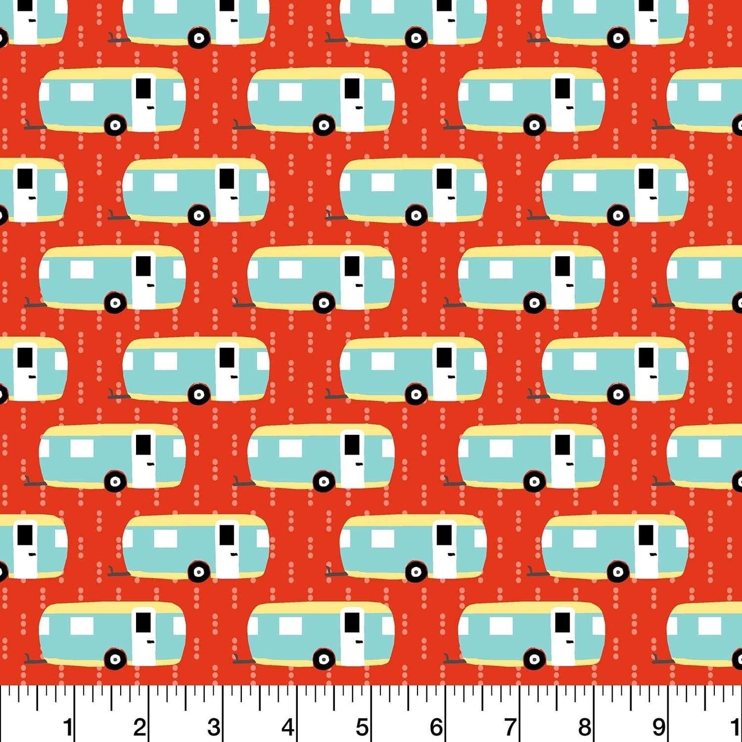 Roughin' Campers Red - Wide Width - LAMINATED Cotton Fabric - Robert Kaufman