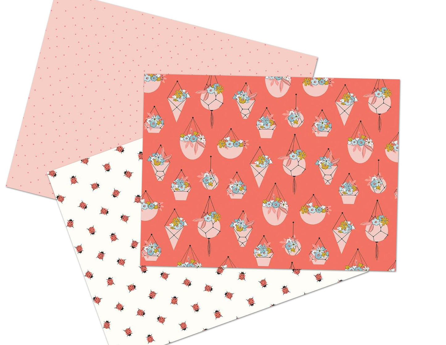 Petals & Pots Ladybugs White - LAMINATED Cotton Fabric - Riley Blake