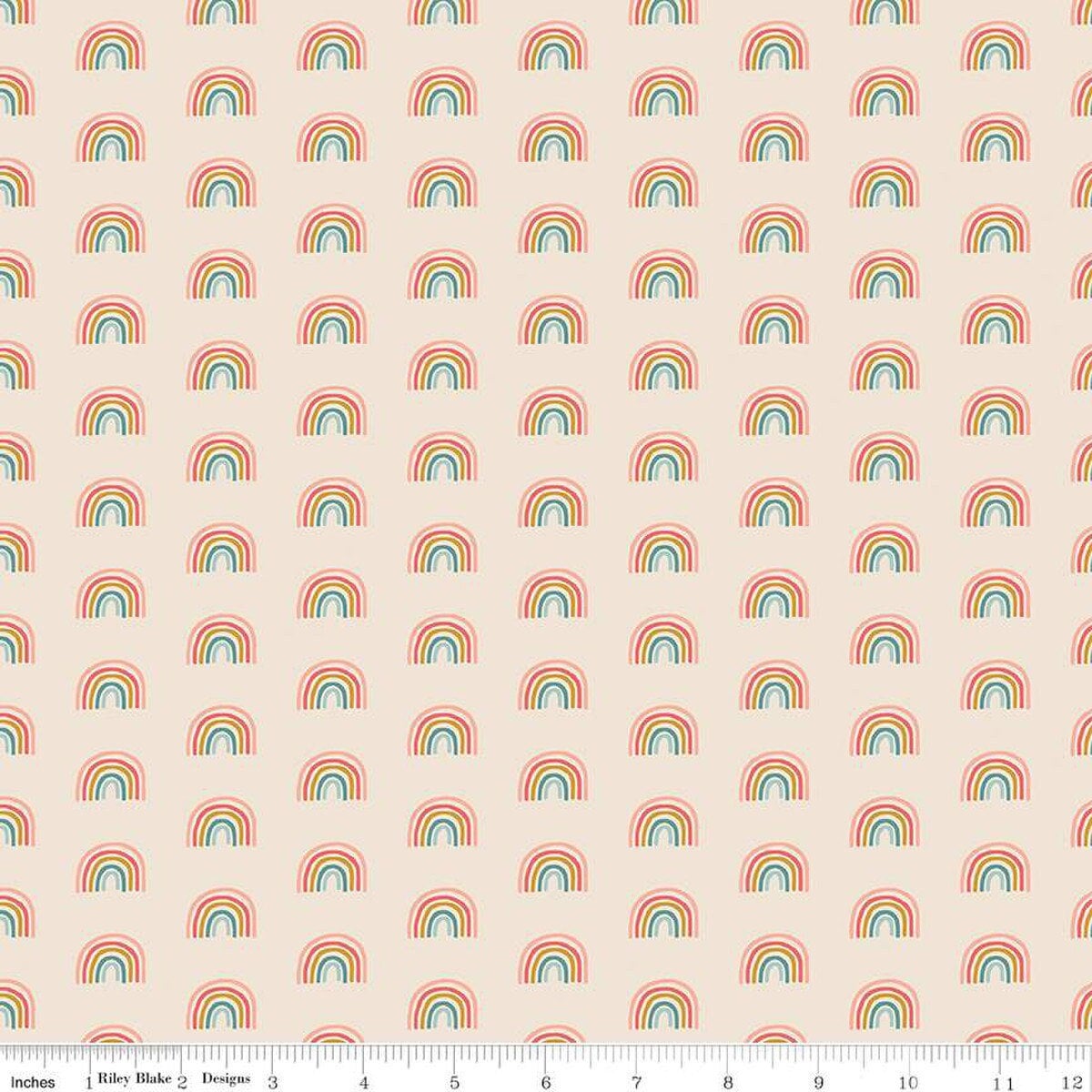 Fairy Dust Rainbows Sparkle Cream - LAMINATED Cotton Fabric - Riley Blake