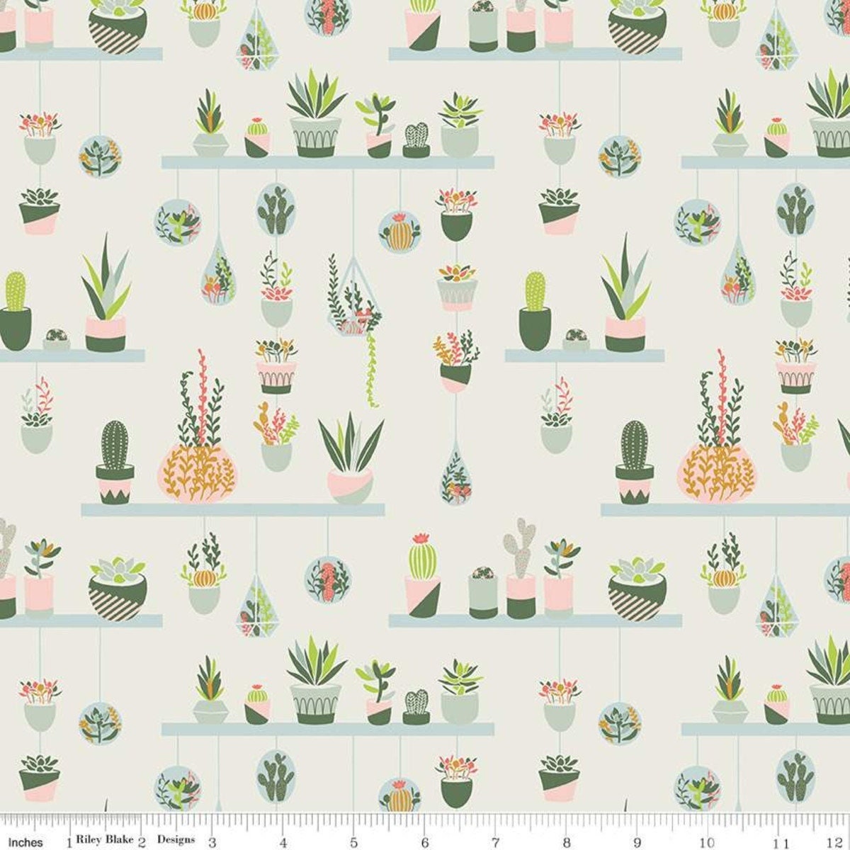 LAMINATED cotton fabric - Succulent-Arid Oasis Off-white (sold continuous by the half yard) Food Safe Fabric, BPA free