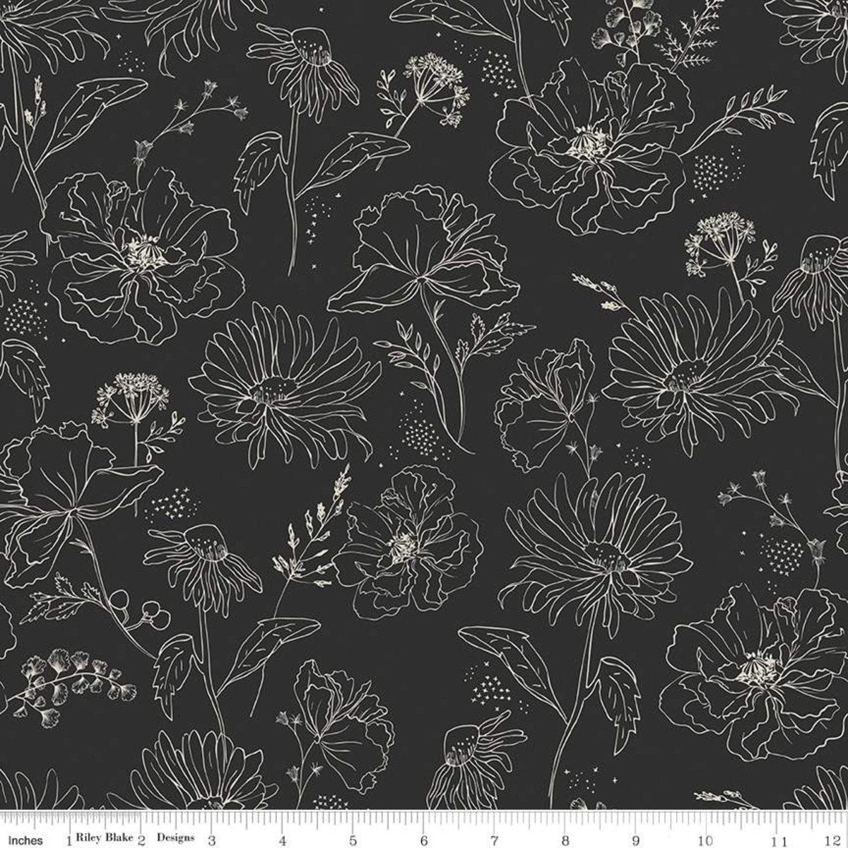 LAMINATED cotton fabric - Honey Bee Wildflowers Black (sold continuous by the half yard) Food Safe Fabric, BPA free