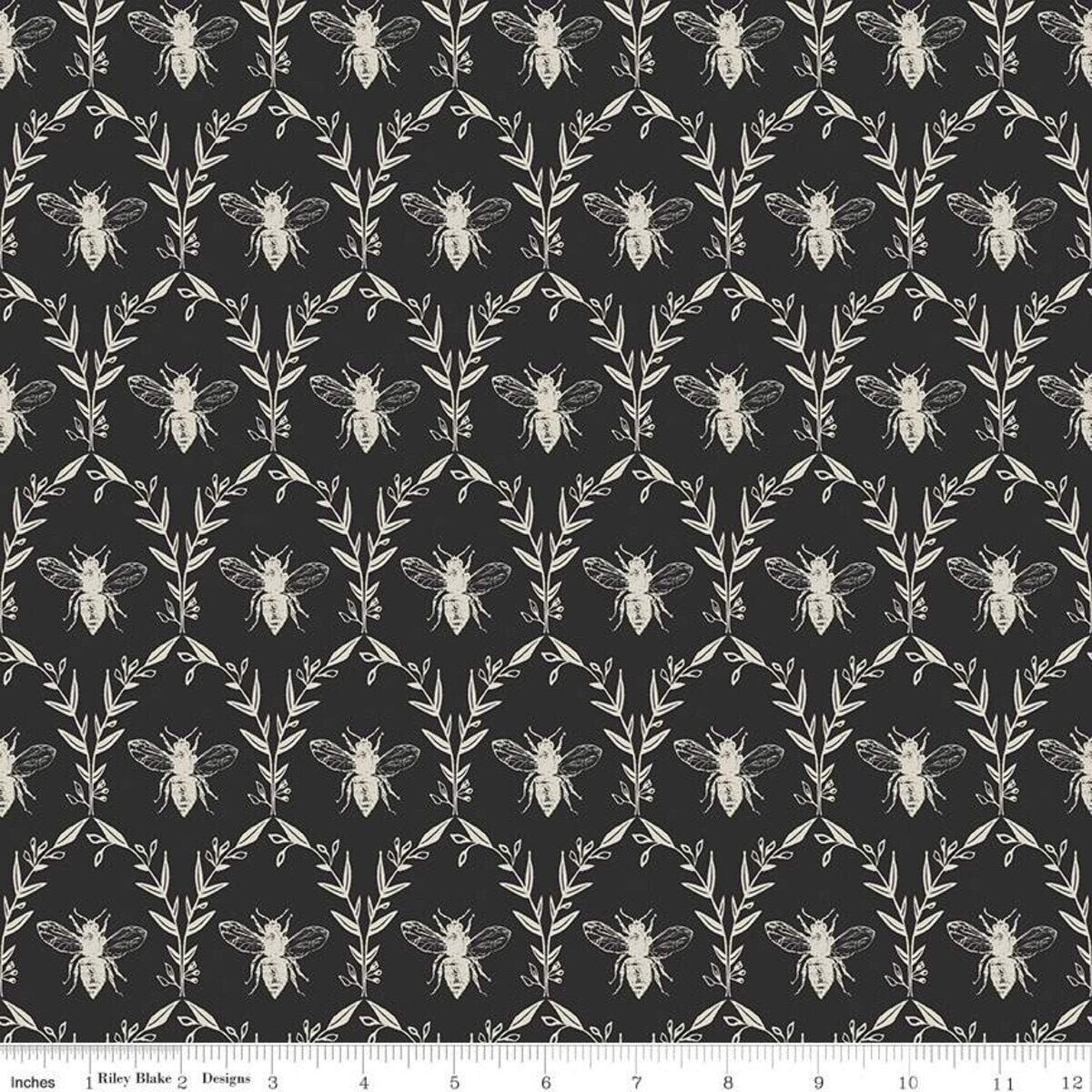 LAMINATED cotton fabric - Honey Bee Black (sold continuous by the half yard) Food Safe Fabric, BPA free