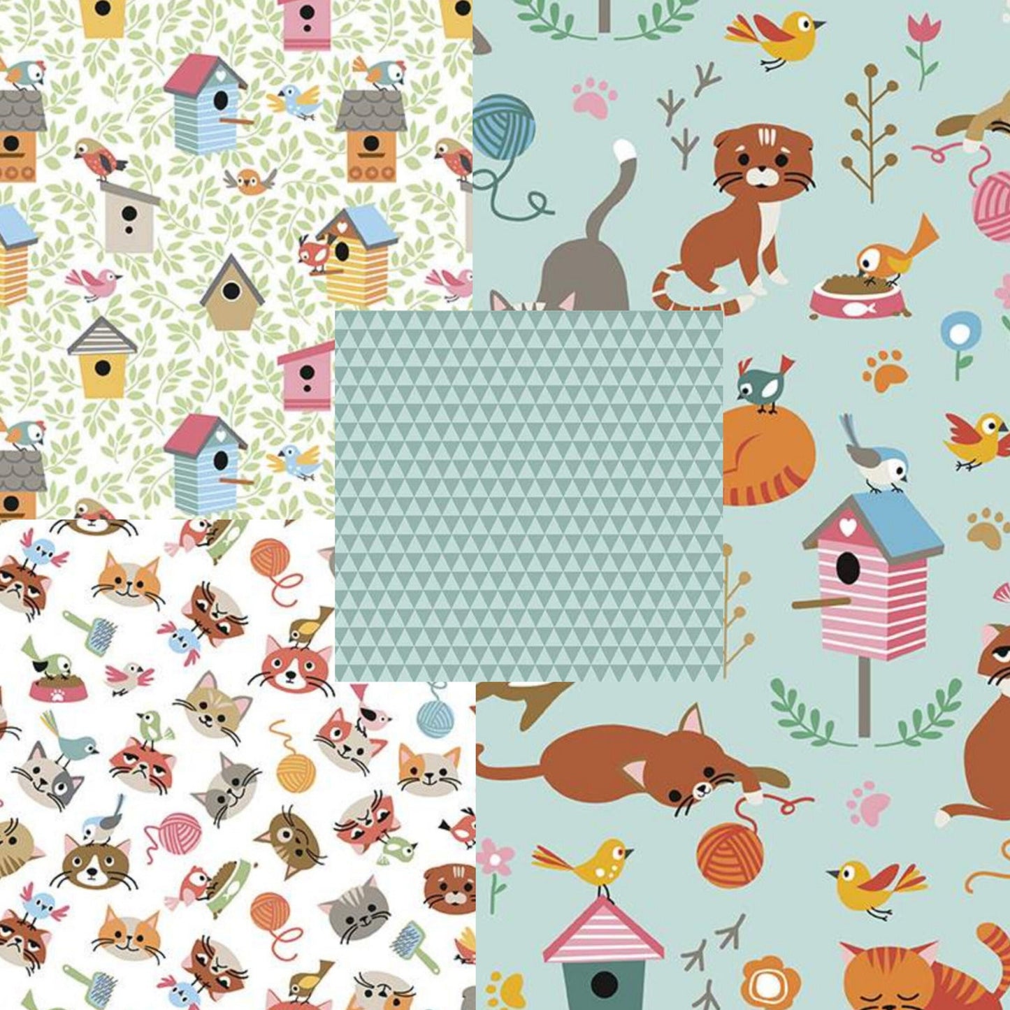 LAMINATED cotton fabric - Cat's Meow Bird Houses (sold continuous by the half yard) Food Safe Fabric, BPA free