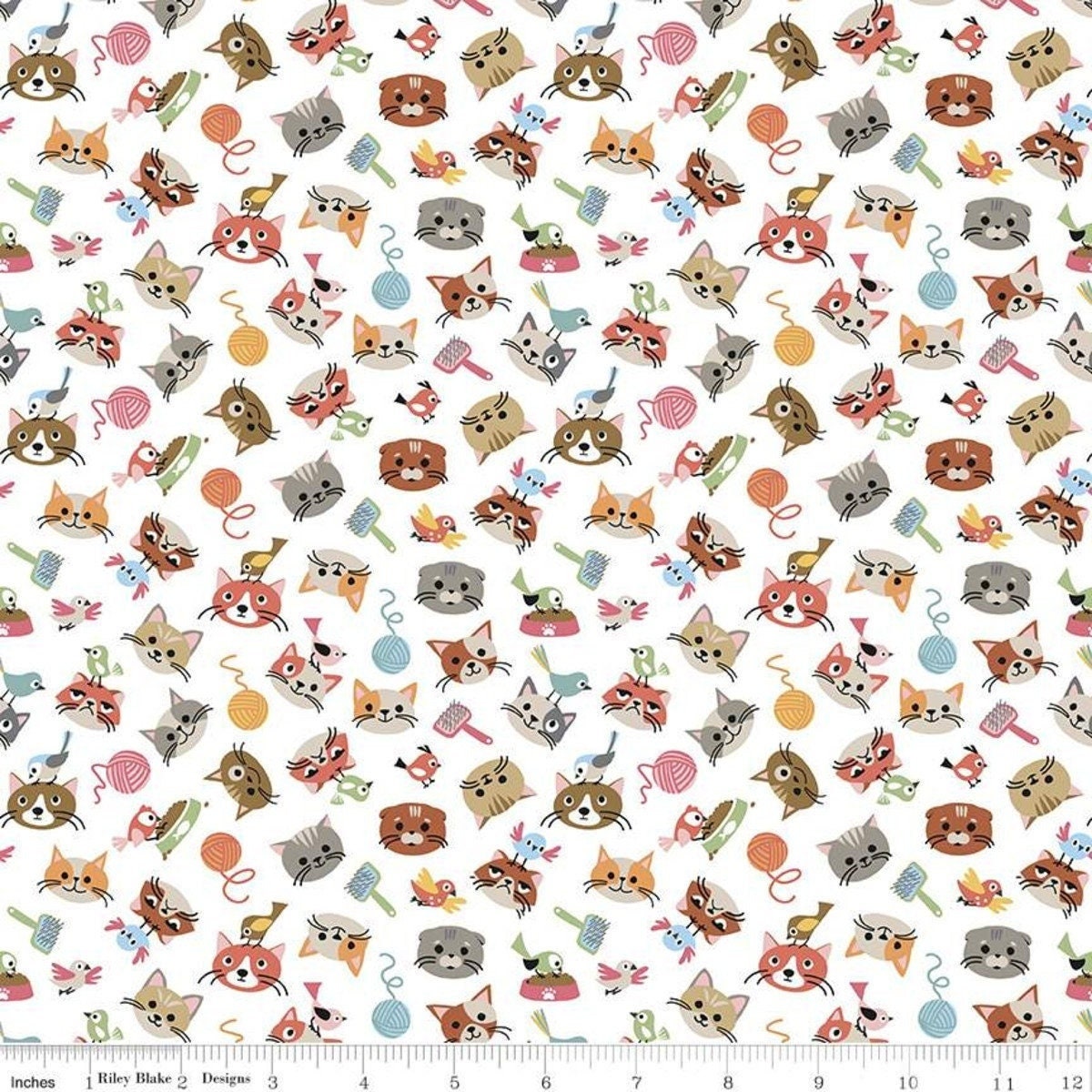 LAMINATED cotton fabric - Cat's Meow head toss (sold continuous by the half yard) Food Safe Fabric, BPA free