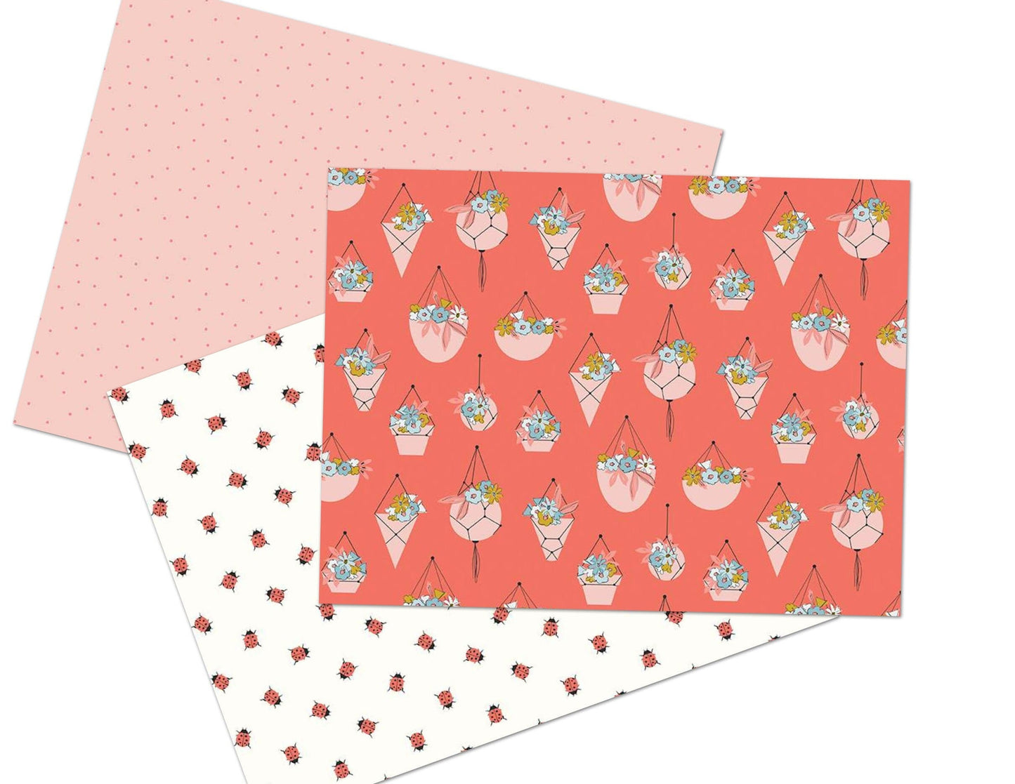 LAMINATED cotton fabric - Flower Pots Baskets Coral (sold continuous by the half yard) Food Safe Fabric, BPA free