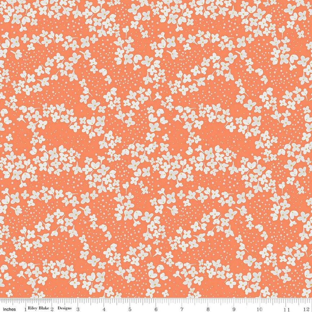 With a Flourish Blossoms Salmon - LAMINATED Cotton Fabric - Riley Blake