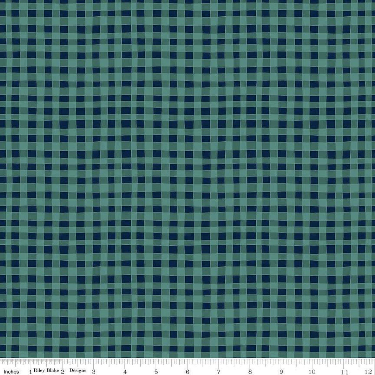 Riley Blake - Love You S'more - Gingham Teal - LAMINATED Cotton Fabric by the Half Yard