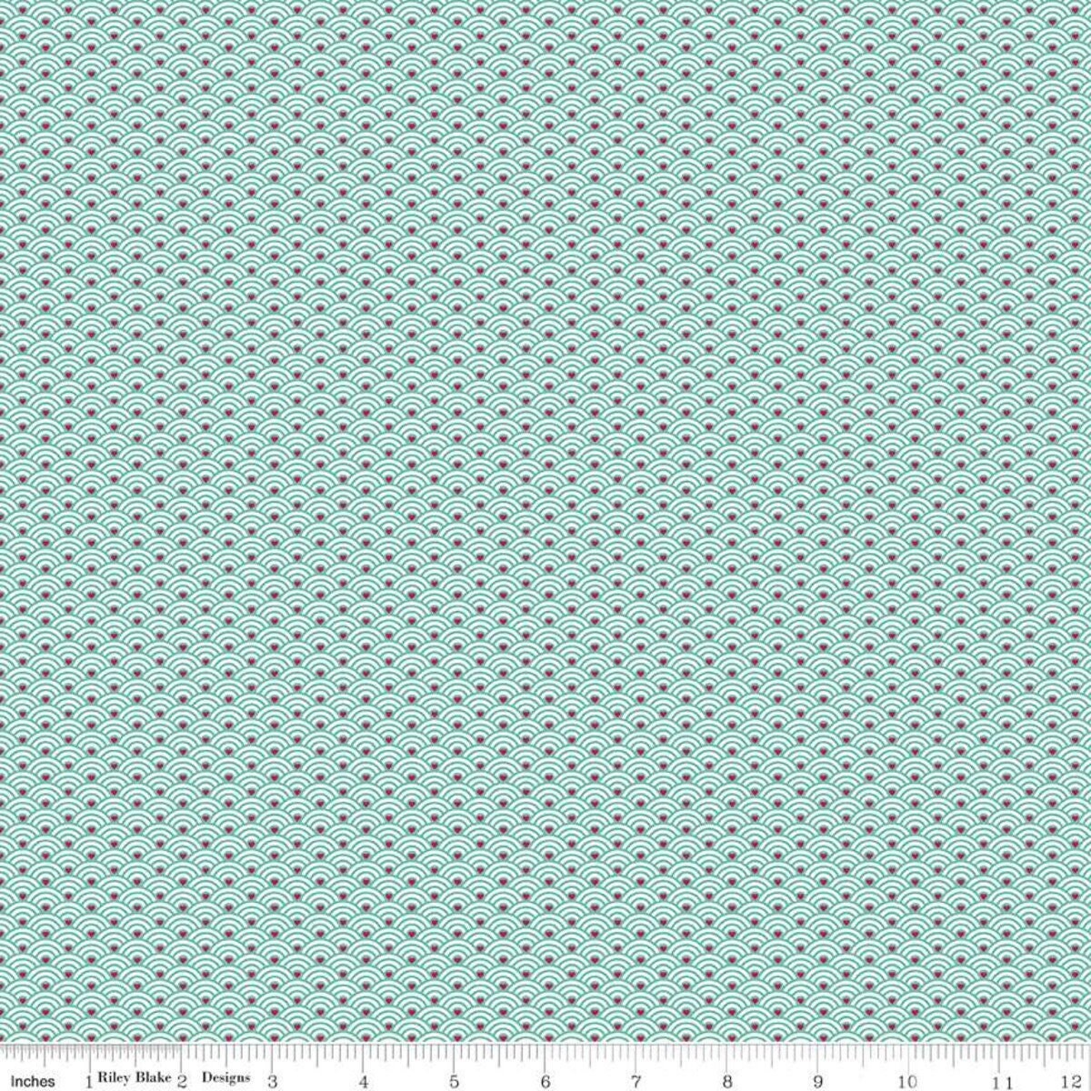 Mint For You Scallops Seaglass - LAMINATED Cotton Fabric - Riley Blake