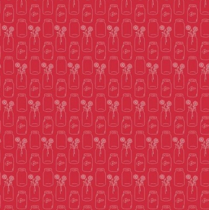 Modern Minis Mason Jars Red- LAMINATED Cotton Fabric - Riley Blake