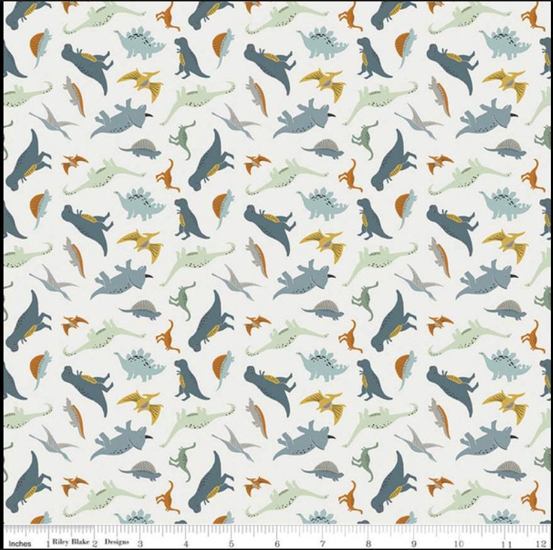 Fossil Rim 2 Tiny Dino Cream - LAMINATED Cotton Fabric - Riley Blake