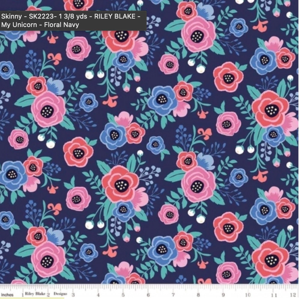 My Unicorn Floral Navy - LAMINATED Cotton Fabric - Riley Blake