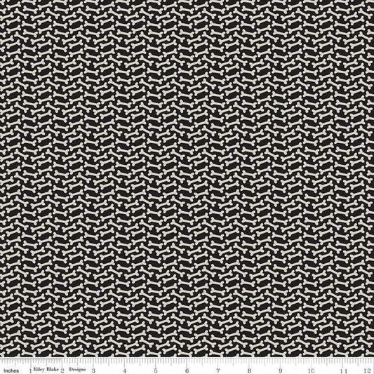 Cooper Bones Black - LAMINATED Cotton Fabric - Riley Blake