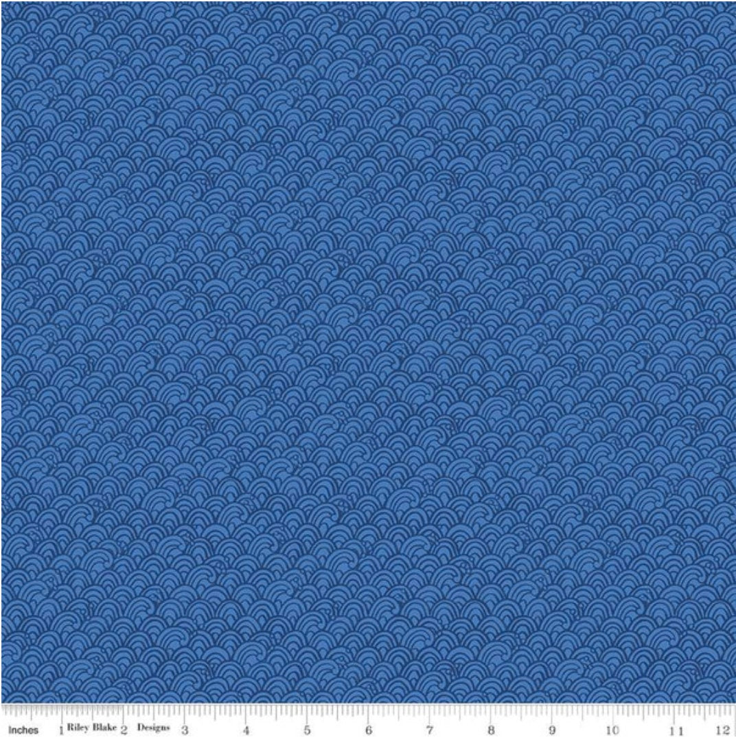 Lost at Sea Waves Azure - LAMINATED Cotton Fabric - Riley Blake