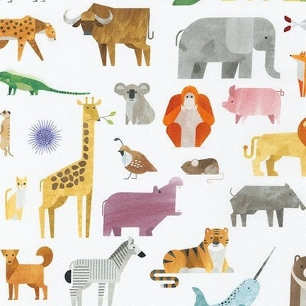 A to Z Animals White - LAMINATED Cotton Fabric - Robert Kaufman