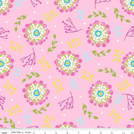 Floriography Flowers Pink - LAMINATED Cotton Fabric - Riley Blake