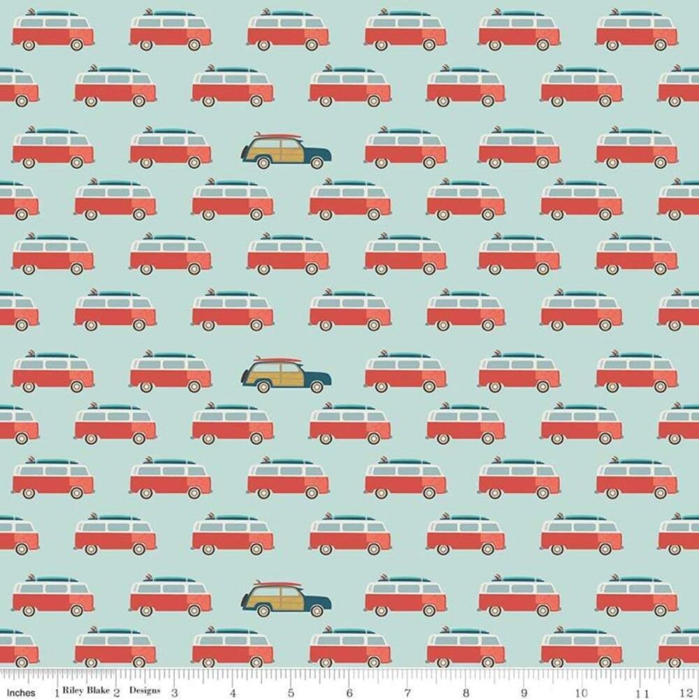 Offshore 2 Wagons - LAMINATED Cotton Fabric - Riley Blake