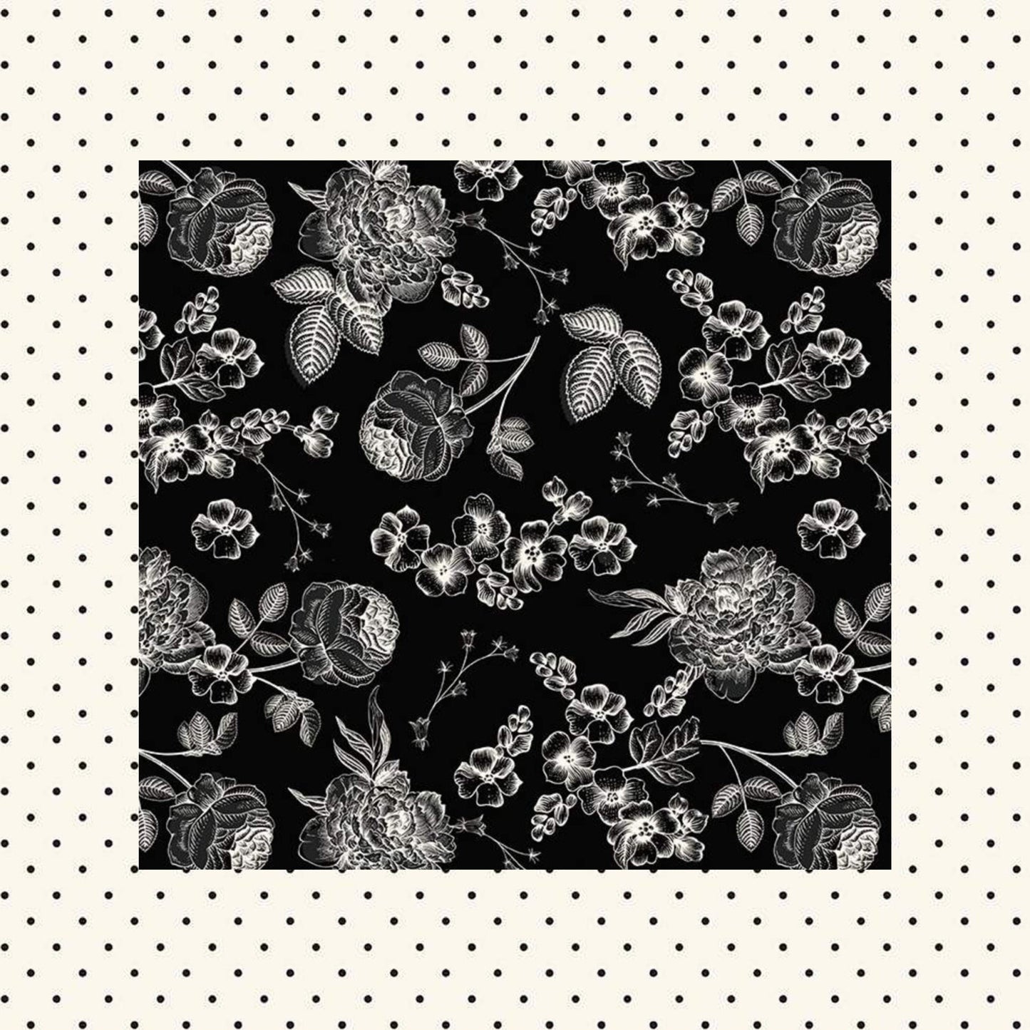 Fleur Noire Main Black - LAMINATED Cotton Fabric - Riley Blake