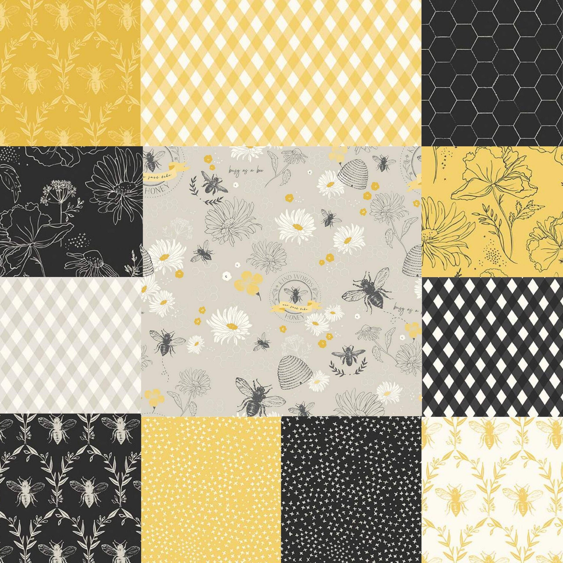 LAMINATED cotton fabric - Honey Bee Wildflowers Black (sold continuous by the half yard) Food Safe Fabric, BPA free