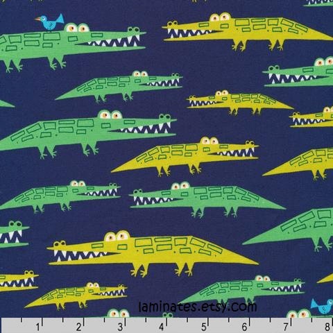 Jungle Alligators Navy - Wide Width - LAMINATED Cotton Fabric - Robert Kaufman