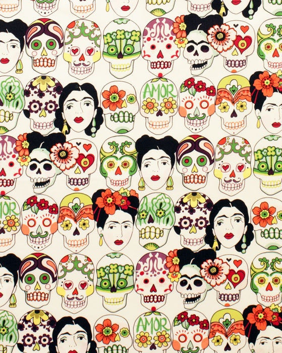 Frida Kahlo Gota De Amor natural - Wide Width - LAMINATED Cotton Fabric - Alexander Henry
