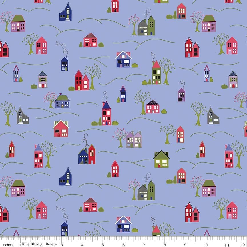 Home Sweet Home Blue - LAMINATED Cotton Fabric - Riley Blake
