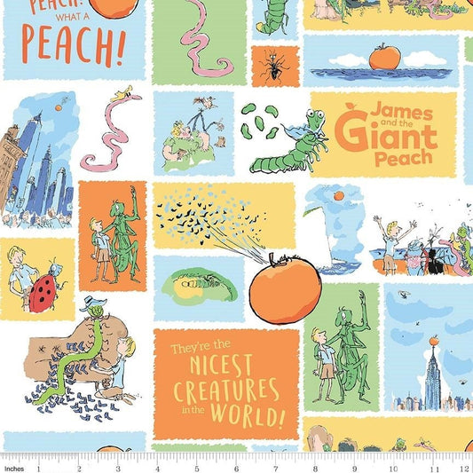 James and the Giant Peach White - LAMINATED Cotton Fabric - Riley Blake
