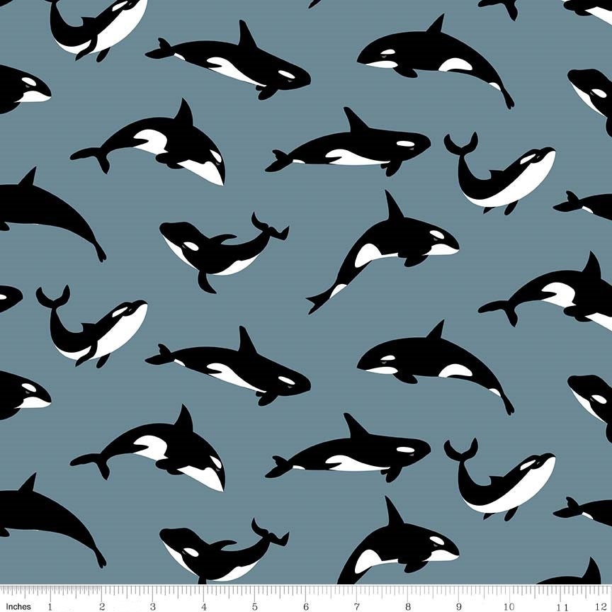 Northwest Orca Gray - LAMINATED Cotton Fabric - Riley Blake