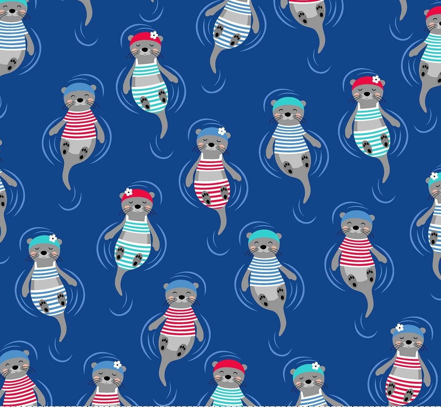 Sea Otters Blue - Wide Width - LAMINATED Cotton Fabric - Robert Kaufman