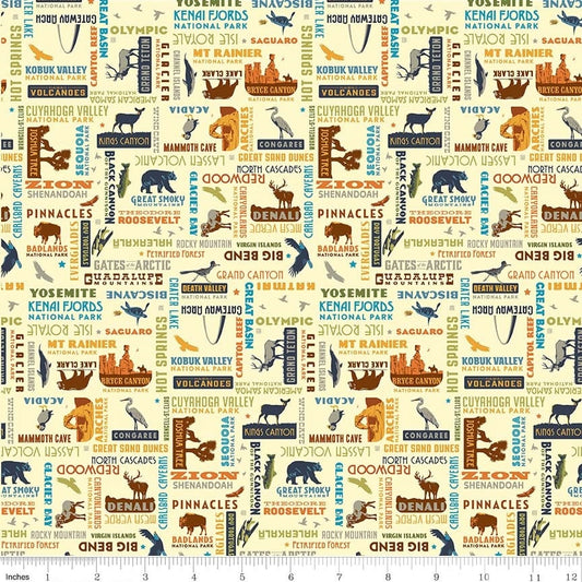 National Parks Cream - LAMINATED Cotton Fabric - Riley Blake